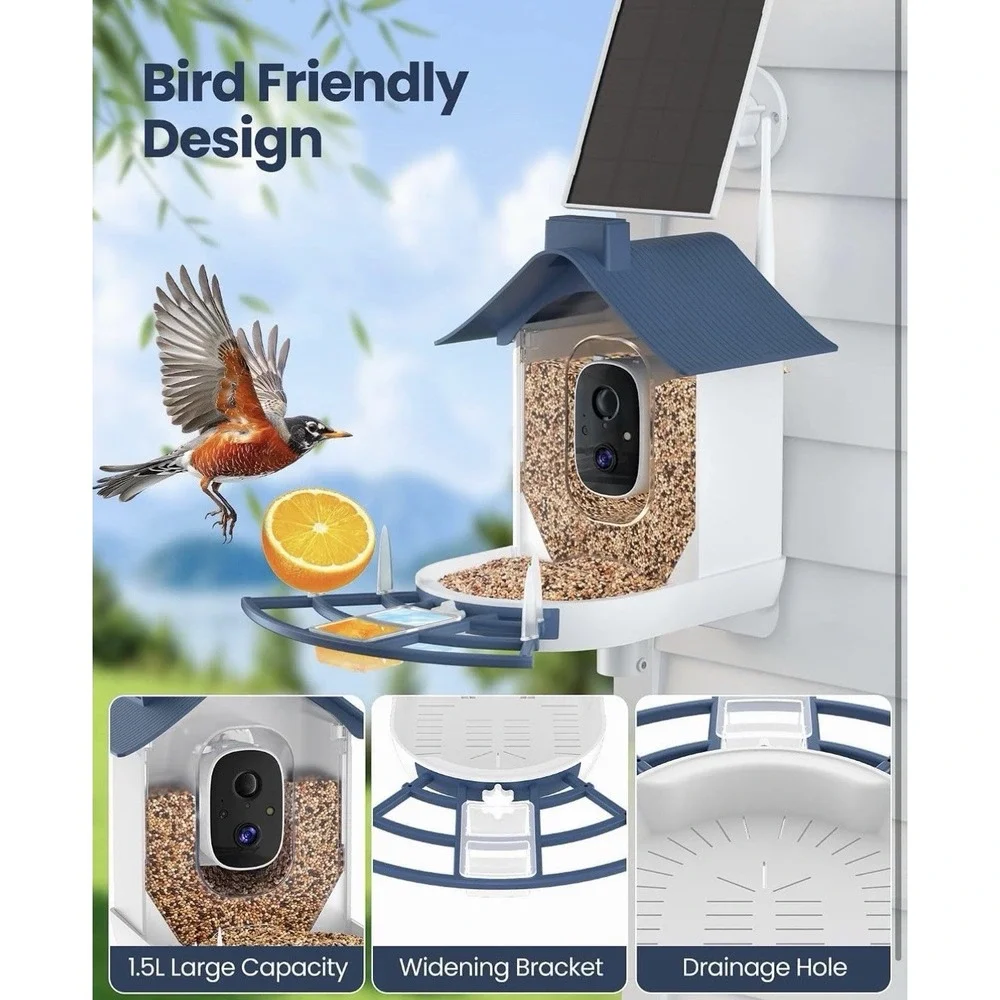 Smart AI Bird Feeder Camera WiFi Auto‎ Bird Identification Outdoor Feeder